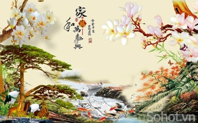 Gạch tranh 3d - tranh tùng hạc