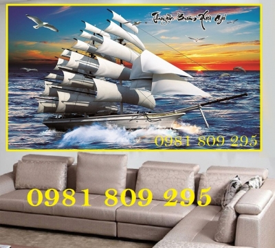 Tranh ốp tường , gạch 3d thuyền