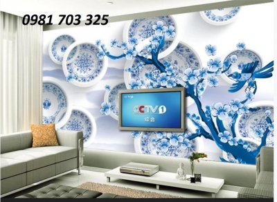 tranh gạch 3D ốp tường phòng khách