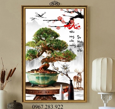 Tranh trang trí phòng hoạ tiết cây bonsai