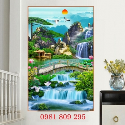 Tranh gạch ốp tường thác nước