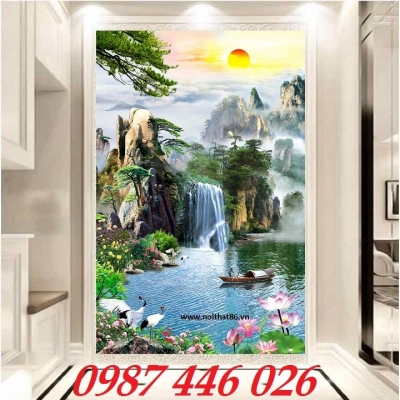 Gạch 3d tranh sơn thủy dựng vách HP2733