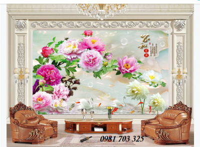 Tranh gạch men 3D hoa mẫu đơn