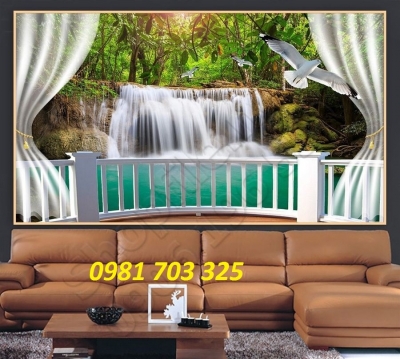 tranh 3D phòng khách, gạch tranh cửa sổ