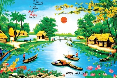 Tranh phong cảnh đồng quê ốp tường phòng khách