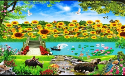 Tranh vườn hoa- gạch tranh 3D