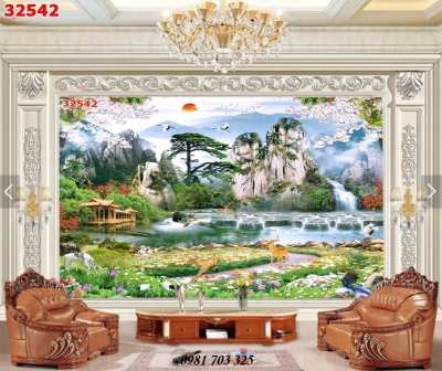 Tranh trang trí phòng khách- tranh gạch men phong cảnh