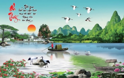 Gạch trang phong cảnh phòng khách