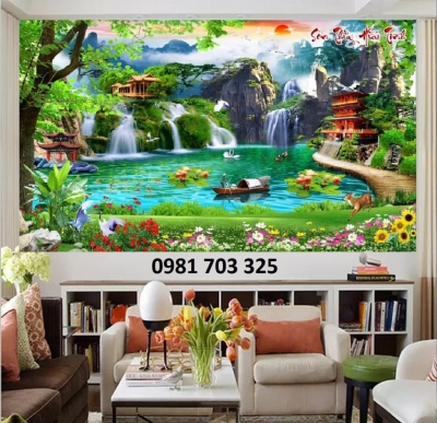 TRanh gạch phong cảnh thác nước