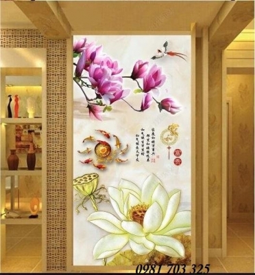 Gạch tranh khổ đứng hoa đẹp 3D