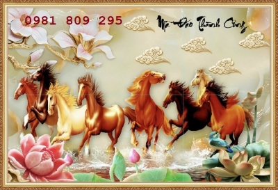 Tranh phong thủy bát mã, gạch tranh phong thủy GP365