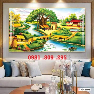 Tranh gạch men làng  quê 3d