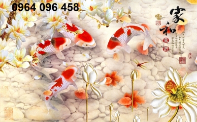 Tranh cá koi 3d - tranh gạch 3d cá koi - CCX4