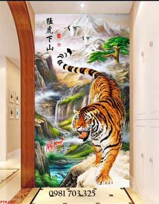 Tranh phong thủy tuổi Dần, gạch tranh 3D con hổ