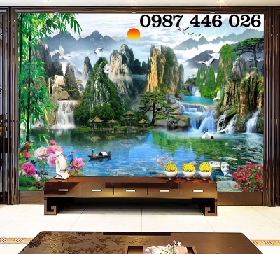 Gạch 3d tranh ốp tường phong cảnh thác nước HP7332