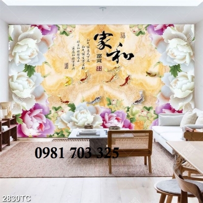 gạch tranh hoa mẫu đơn phong thủy 3D