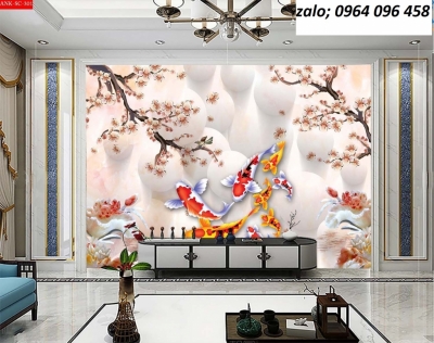 Tranh 3d cá chép - tranh gạch 3d cá chép - MVBB84