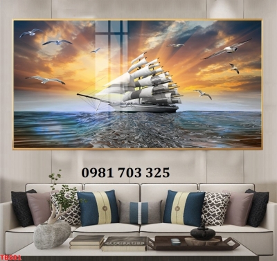 Tranh gạch thuyền buồm 3D dán tường