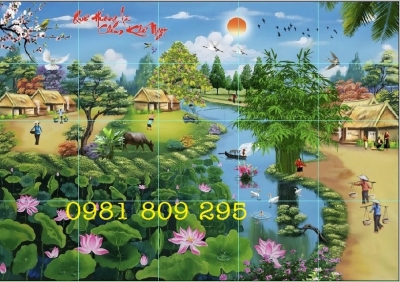 Tranh gạch làng quê 3d , gạch tranh