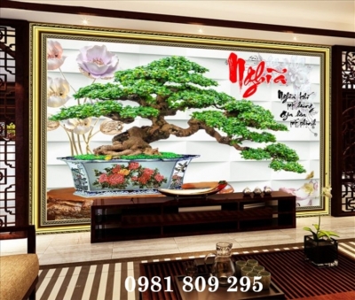 Gạch 3d cây bon sai , gạch trang trí
