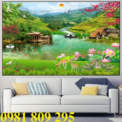Tranh trang trí , gạch tranh 3d ruộng bậc thang
