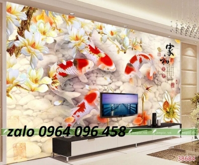 Tranh gạch cửu ngư quần hội - 123CM