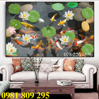 Gạch tranh 3d - tranh cá chép phong thủy