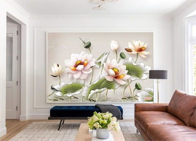 Tranh hoa sen trang trí tường- gạch tranh 3D