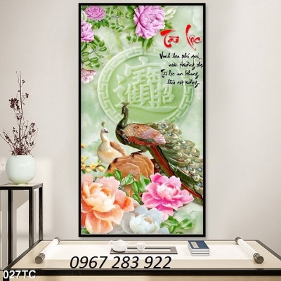 Tranh chim công gạch men ốp tường trang trí