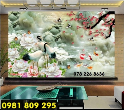 Gạch tranh sứ ngọc chim hạc