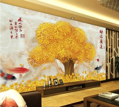 Tranh gạch 3d cây tiền vàng - K096