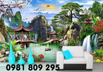 Gạch tranh 3d sơn thủy - phong cảnh trang trí
