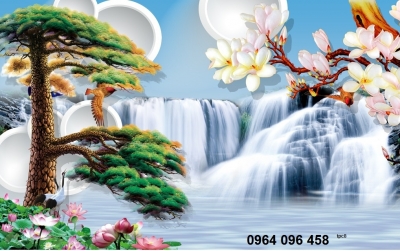 Tranh gạch 3d tùng đón khách - gạch tranh 3d ốp tường - LNB54