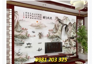 Gạch tranh 3D ốp tường phòng khách