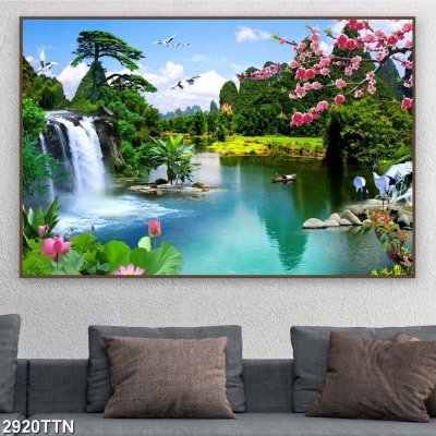 Tranh gạch men phong cảnh thác nước hữu tình