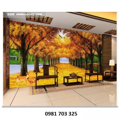 Tranh lá vàng- gạch tranh trang trí phòng khách