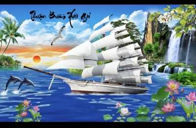 Gạch tranh thuyền buồm xuôi gió
