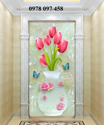 Tranh gạch 3D - bình hoa sứ ngọc