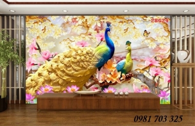 Gạch tranh men 3D chim công- tranh phong thủy