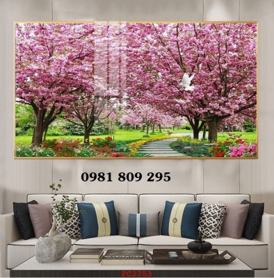 Gạch tranh phong cảnh vườn hoa HP7654