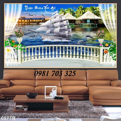 gạch tranh 3D phong thủy thuyền buồm