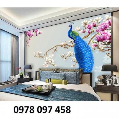 Gạch tranh chim công ốp tường