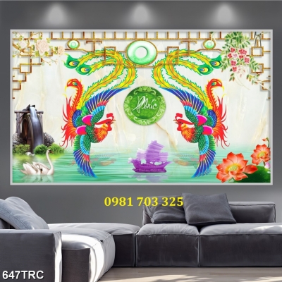 Tranh gạch rồng phượng phong thủy dán tường