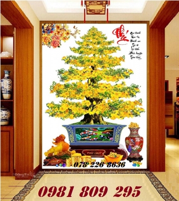 Gạch tranh 3d , tranh gạch men 3d cây mai vàng