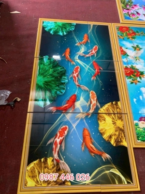 Gạch tranh cá chép cửu ngư quần hội