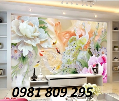 tranh 3d chim công dán tường