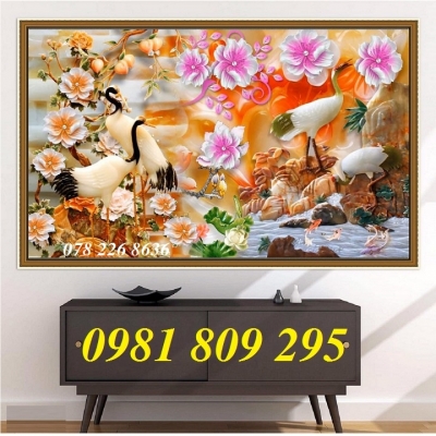 Gạch tranh 3d chim hạc giả ngọc bích