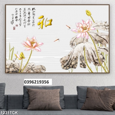 Tranh hoa sen trang trí 3d