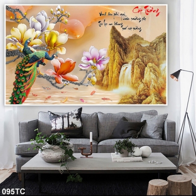 Tranh gạch chim công mẫu đơn 3d trang trí