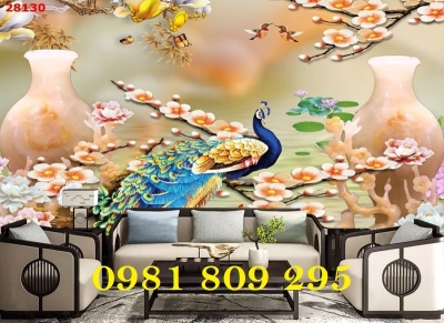 Tranh gạch men 3d chim công phòng khách GF6Y